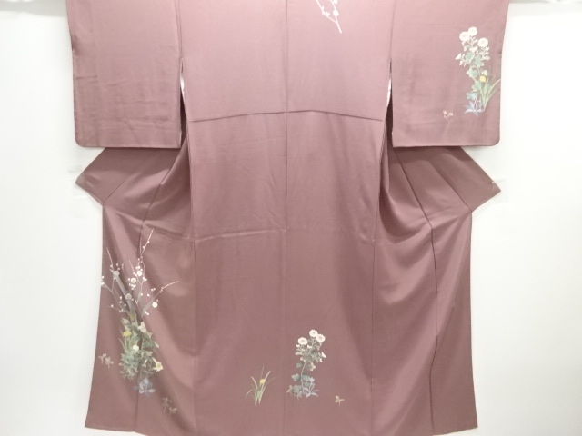 JAPANESE KIMONO / HOMONGI / SILK / HAND PAINTED YUZEN / UME & FLORAL PLANTS